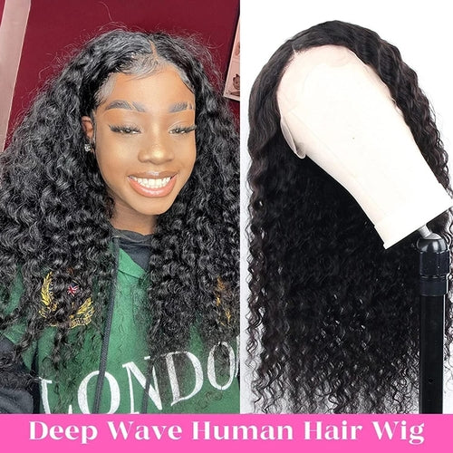 Hair Transparent Lace Front Wigs Human Hair Deep Wave 150% Density
