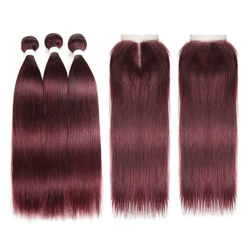 10A Grade #99j Straight Hair #1B/99J BUNDLES with 4x4 CLOSURES & FRONT